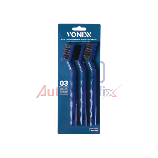 Kit 3 escovas detalhamento de nylon, aço e latão vônixx